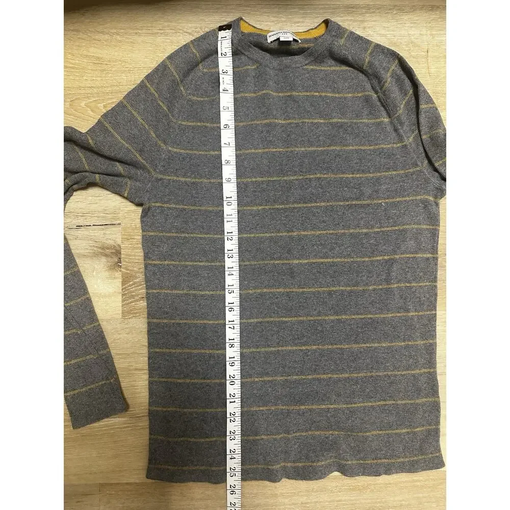 Banana Republic Mens 100% Cotton Crewneck Sweater Gray Mustard Stripe‎ Preppy S